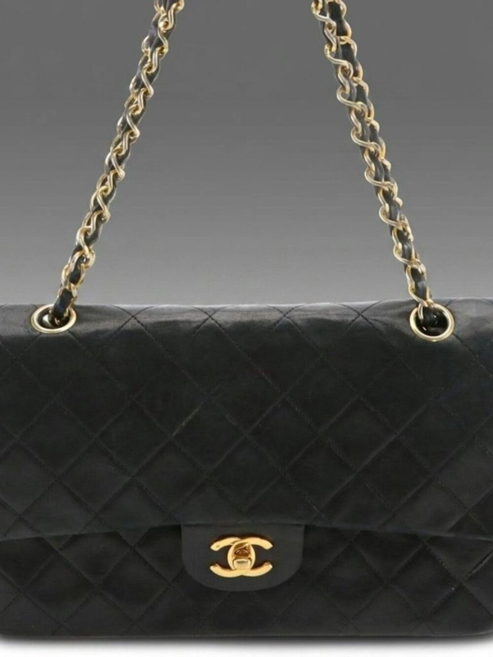 Chanel Vintage Double Flap Shoulder Bag in Black Quilted Lambskin Leather